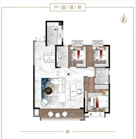 建大壹号天樾户型3室2厅1卫1阳台143㎡