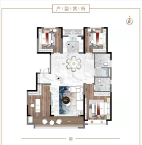 建大壹号云锦户型4室2厅2卫1阳台 144.86㎡