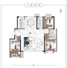 建大壹号云璟户型3室2厅2卫1阳台157㎡