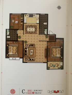 中盛国府A2户型3室2厅2卫1阳台 168㎡