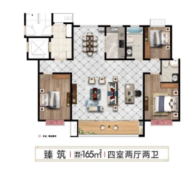 建大·秦皇壹号臻筑户型4室2厅2卫1阳台 165㎡