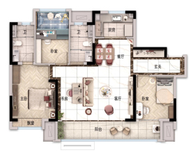 碧桂园翡丽公馆125户型户型3室2厅1阳台125㎡