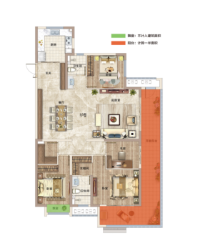 滨州滨城吾悦广场H户型4室2厅2卫1阳台180㎡