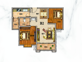城市花园98户型户型2室2厅1卫1阳台 98㎡