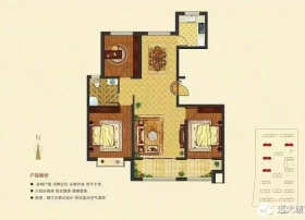 沾化远大城C户型户型3室2厅1卫1阳台 129㎡