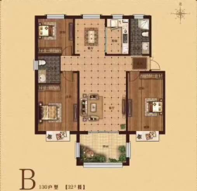 香格里拉•錦秀花园A5户型3室2厅2卫1阳台 135㎡