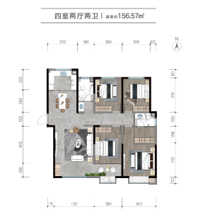 香溪翠庭A户型4室2厅2卫 156.57㎡