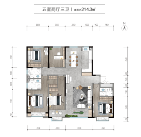 香溪翠庭D户型5室2厅3卫 214.30㎡