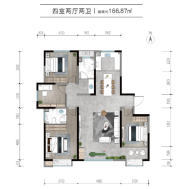 香溪翠庭E户型4室2厅2卫166.87㎡