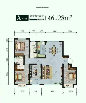 嘉禾苑A1户型4室2厅2卫1阳台 146.28㎡