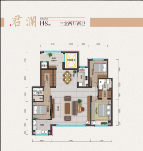 滨和·沁园君瀾户型3室2厅2卫1阳台148㎡