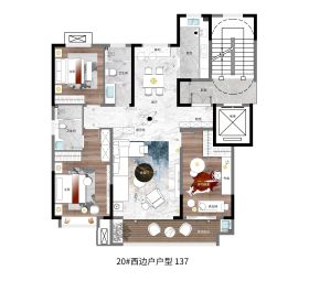 建大壹号137户型3室2厅2卫1阳台138.82㎡