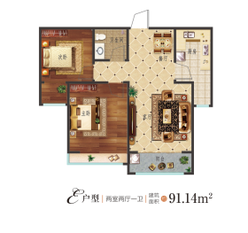 国强 ·金御园91.14户型2室2厅1卫 91.14㎡