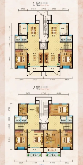 渤海城邦洋房一二层户型4室3厅2卫 276㎡