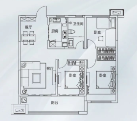 丽景华府125户型3室2厅1卫125㎡